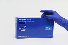 Нітрилові рукавички нестерильні неопудрені Nitrylex basic M (50 пар/уп) син