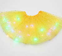 Детская юбка пачка светящаяся нарядная карнавальная желтая, длина - 28 см (лисичка, белочка, фрукты и т.д.)