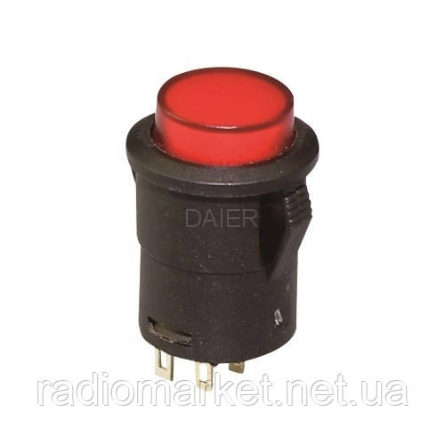 КнопкаDaier R16-503A-K RD, OFF-ON, 4pin, з фіксацією
