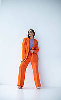 Классический женский костюм в деловом стиле брюки и пиджак, оранжевый 46, 50