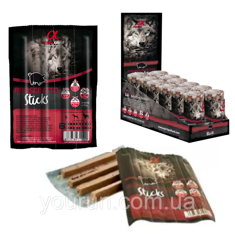 Алpha Spirit (Альфа Спірит) Sticks Prosciutto - Полувланні ласощі для собак (прошутто) 16шт