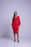 Элегантный женский костюм классика красный: блуза и юбка-миди 44, 46, 48, 50