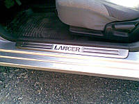 Накладки на пороги OmsaLine (4 шт, нерж) Mitsubishi Lancer 9 2004-2008 гг. TMR Накладки на пороги Митсубиси