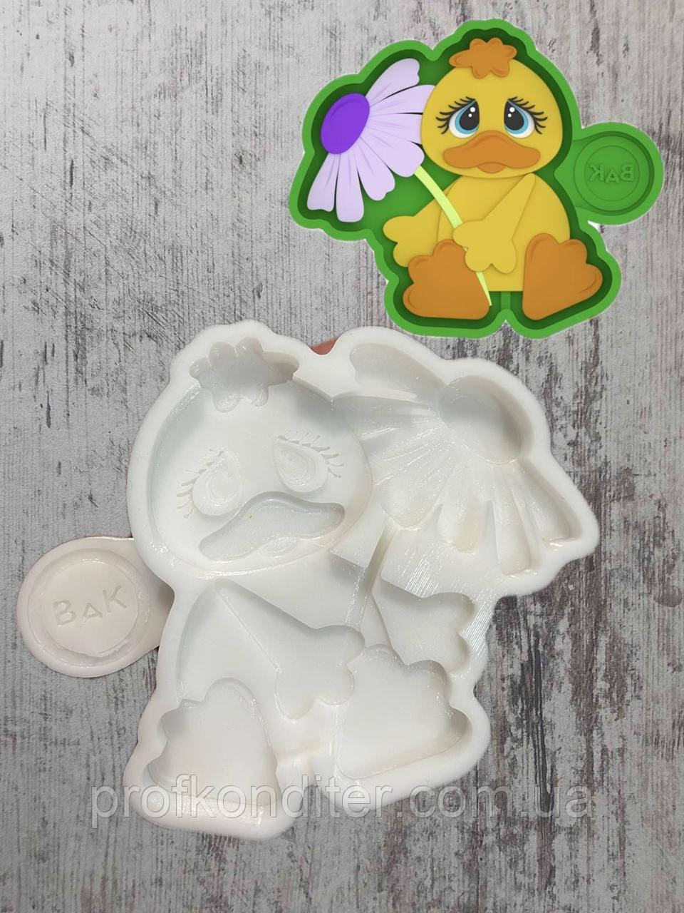 ЕКСКЛЮЗИВ! Силіконовий авторський Молд для шоколадна, мастики, карамелі "Уточка з ромашкою", фото 1