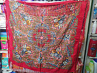 Женский платок большой палантин с орнаментом бахромой шёлковые кисточки хустка с орнаментом