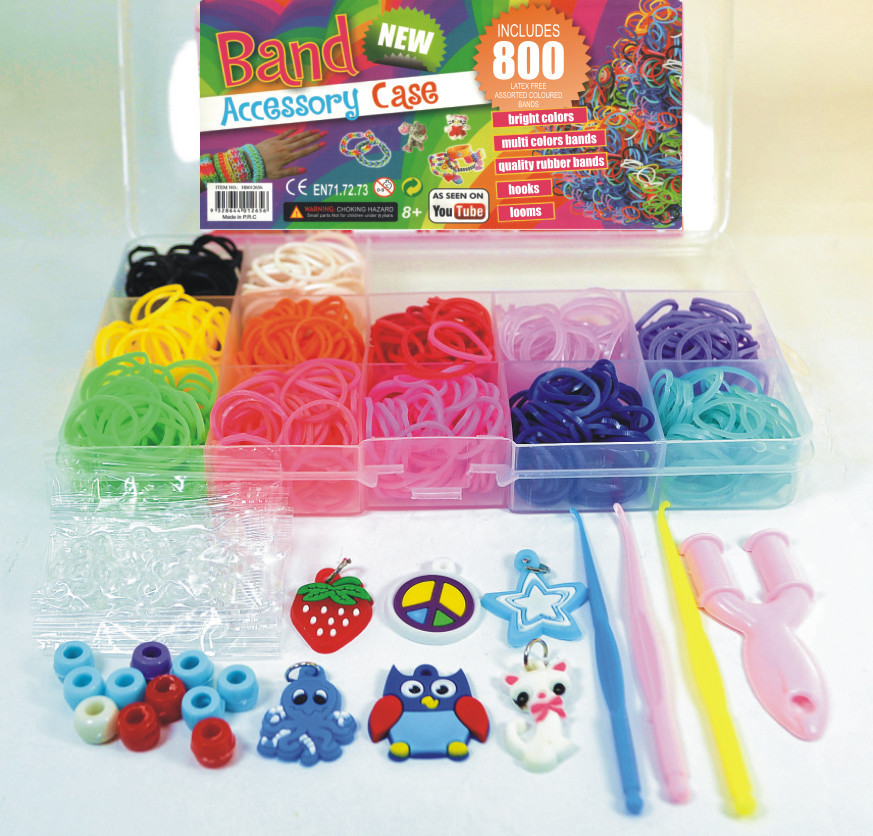 Гумки для плетіння браслетів набір для рукоділля 12 кольорів 800 пластик бокс