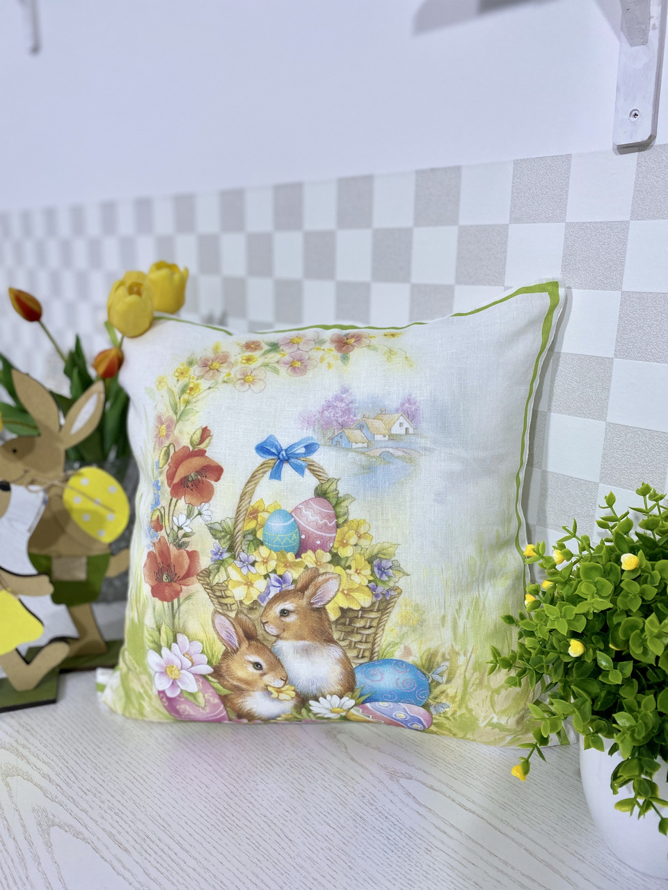 Наволочка Пасхальна оксамитова з принтом 45х45 см., фото 1