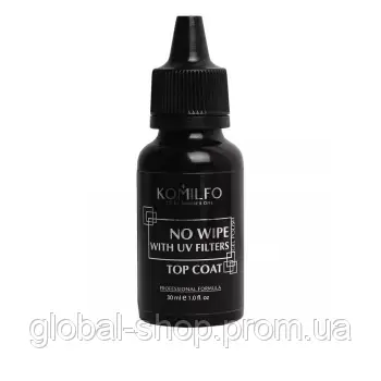 KOMILFO NO WIPE TOP — топ для гель-лаку без липкого шару з уф-фільтрами, 30 МЛ, фото 1