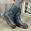 Черевики сині шкіряні жіночі на товстій підошві, декоровані ремінцями, фото 2