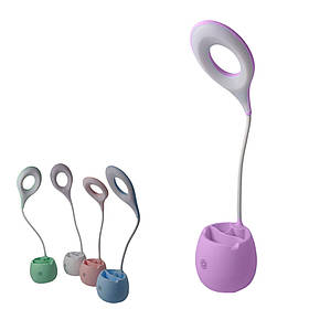 Лампа настільна світлодіодна акумуляторна з usb підключенням рожева підставка для ручок та олівців