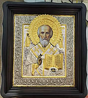 Икона Святого Николая Чудотворца в серебряном окладе
