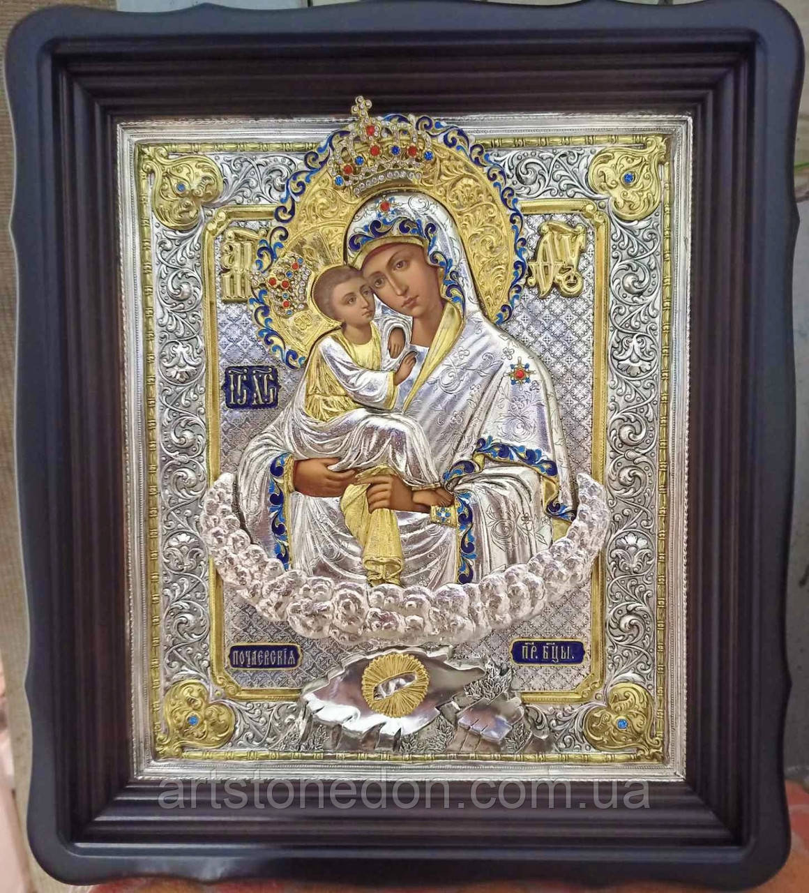 Икона в серебряной ризе Почаевская Божья Матерь 40*35 см - фото 4 - id-p320806734