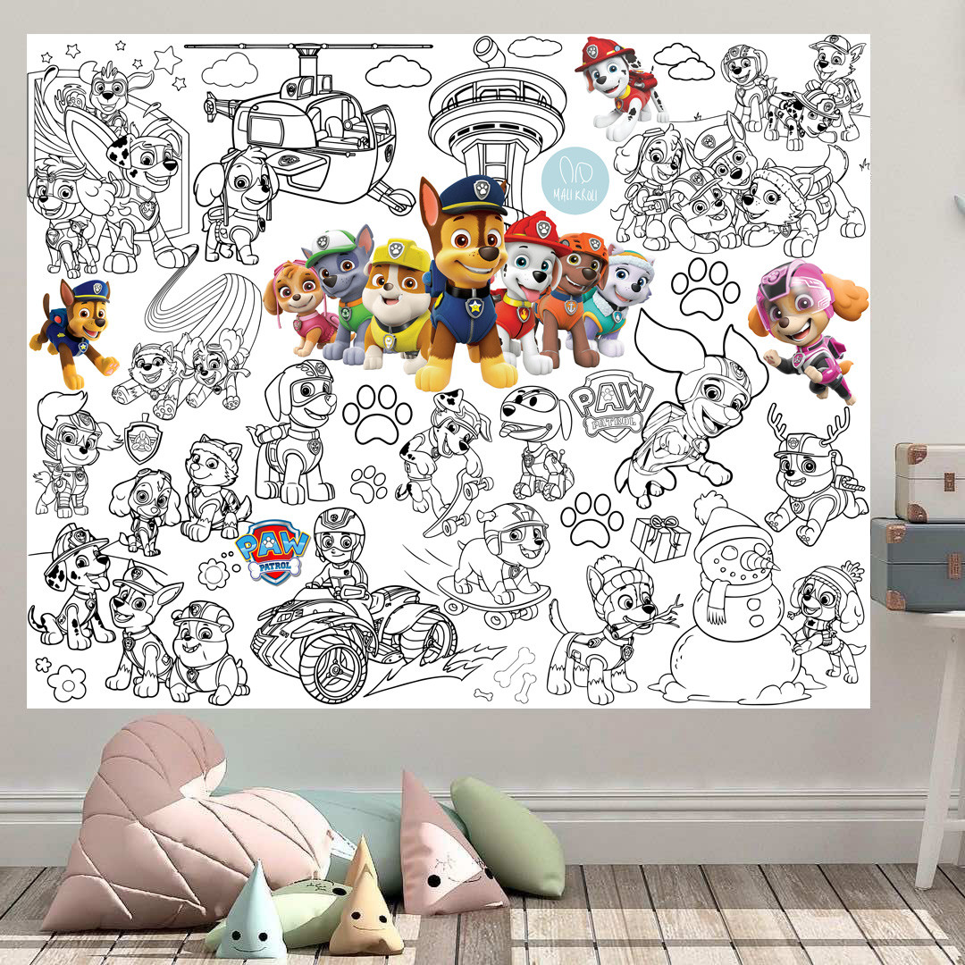 Розмальовка Щенячий патруль / Paw patrol, Мега велика розмальовка, набір з фломастерами, 120х150 см