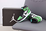 Чоловічі / жіночі кросівки Nike Air Jordan 1 Mid Green Black White, шкіряні кросівки найк аір джордан 1 ретро мід аїр, фото 9