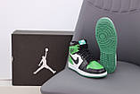 Чоловічі / жіночі кросівки Nike Air Jordan 1 Mid Green Black White, шкіряні кросівки найк аір джордан 1 ретро мід аїр, фото 6