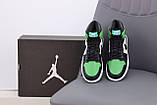 Чоловічі / жіночі кросівки Nike Air Jordan 1 Mid Green Black White, шкіряні кросівки найк аір джордан 1 ретро мід аїр, фото 4