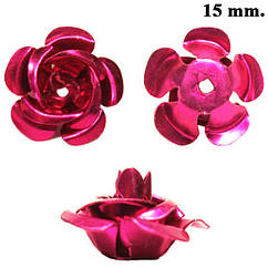 Набір 20 штук Паєтки 15 мм Троянди 3D Великі Малинові, Декор для Шиття та Біжутерії