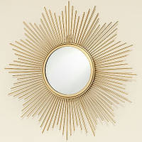 Настінний декор дзеркало Сонце золото метал d50см