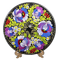 Декоративная расписная тарелка, петриковская роспись Цветы М-10