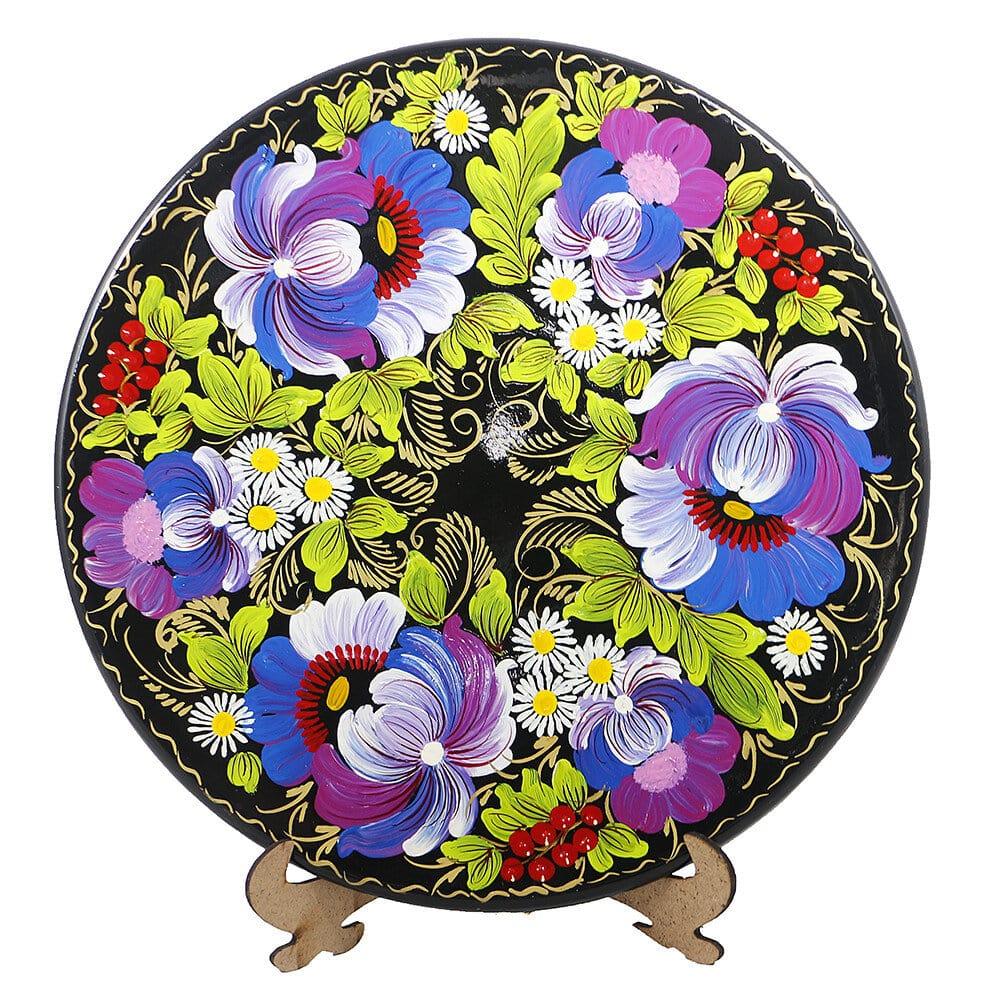 Декоративна розмальована тарілка, петриковий розпис Квіти М-10