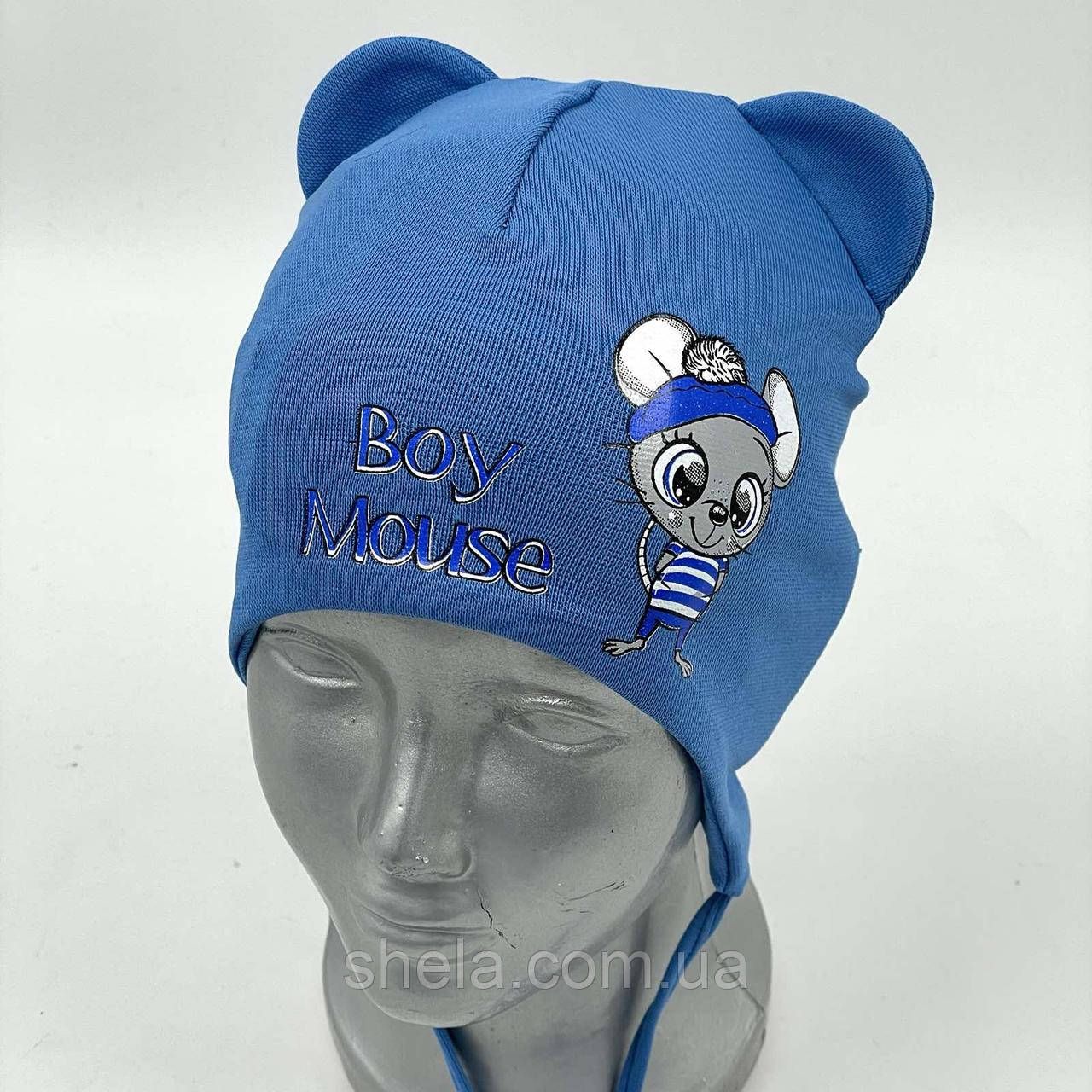 Трикотажна шапочка для хлопчика із зав'язками «Boy mouse», ОПТ