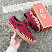 VANS Old Skool BORDO / Black Кеди Ванс унісекс бордові червоні з чорною смугою замшеві демісезон, фото 3