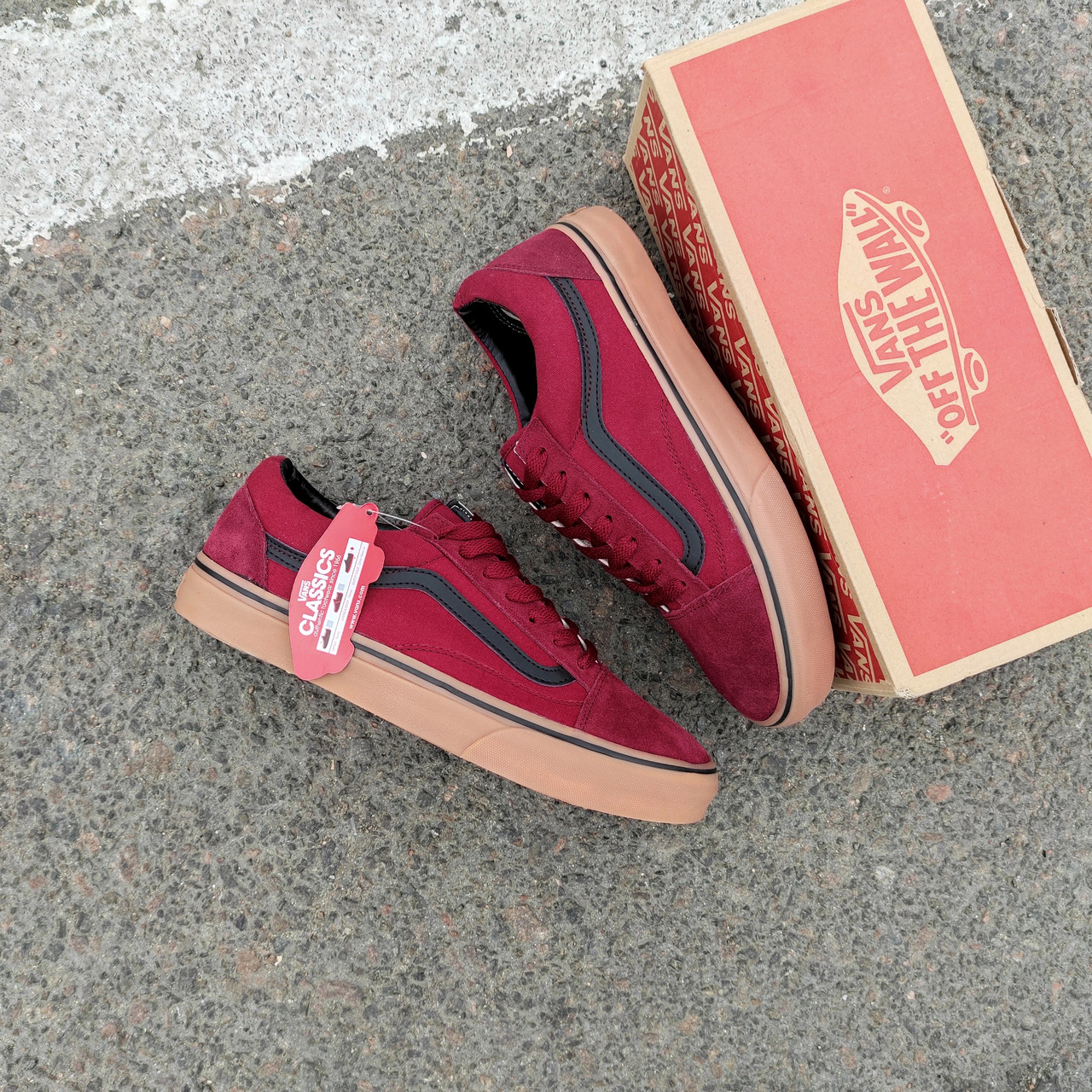 VANS Old Skool BORDO / Black Кеди Ванс унісекс бордові червоні з чорною смугою замшеві демісезон