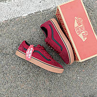 VANS Old Skool BORDO / Black Кеды Ванс унисекс бордовые красные с черной полосой замшевые демисезон