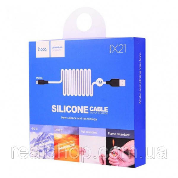 Кабель Hoco X21 Plus Silicone Micro USB Cable (1m) white