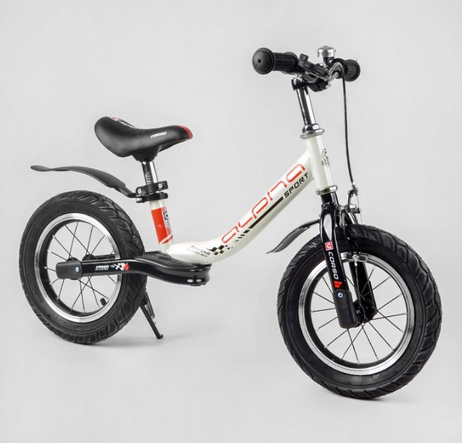 Велобіг для дитини від 2 3 4 років Corso Alpha Sport 57200 сталева рама, надувні колеса 12, ручне гальмо, підніжка