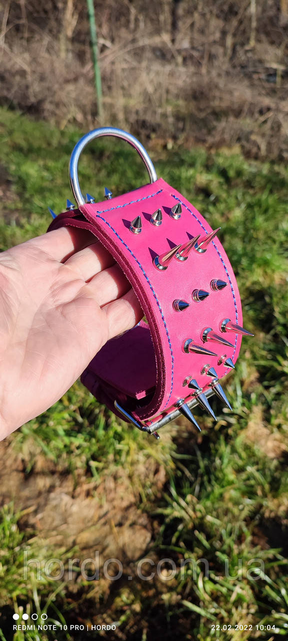 Рожевий нашийник із шипами, фото 1