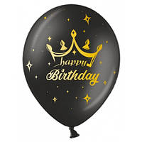 Повітряні кулі чорні з золотим написом і малюнком Happy Birthday і коронкою 30 см 12" BelBal Бельгія 1 шт