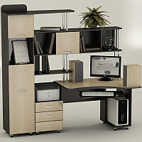 Большой компьютерный стол офисный длинный с пеналом, шкафчиками, ящиками и полками СК-20 ТМ Тиса Мебель