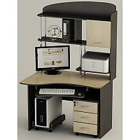Компактный офисный стол СК-21 компьютерный с местом для принтера, надстройкой, ящиками, полками ТМ Тиса Мебель
