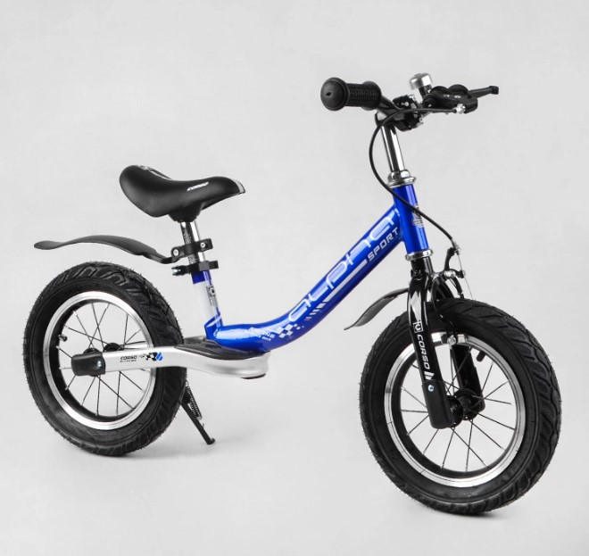 Велобіг для дитини від 2 3 4 років Corso Alpha Sport 17440 сталева рама, надувні колеса 12, ручне гальмо, підніжка