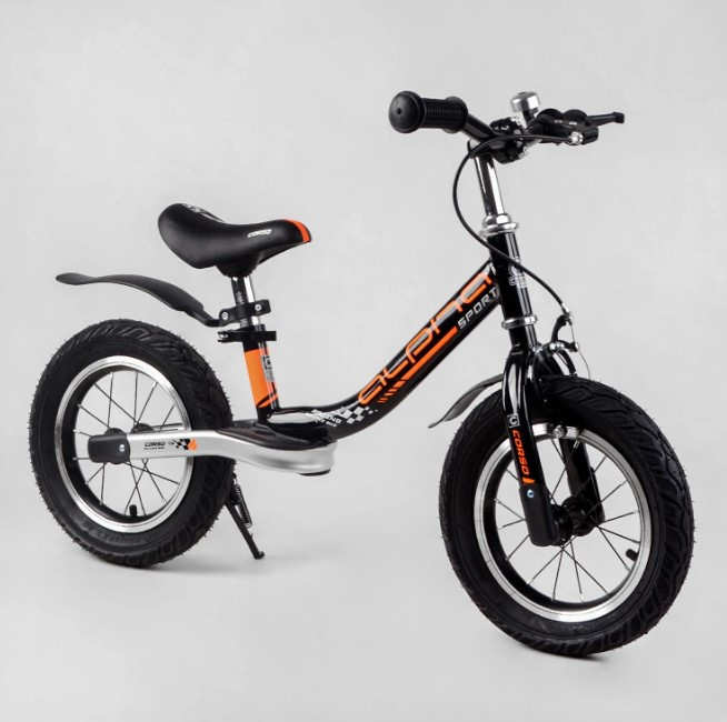 Велобіг для дитини від 2 3 4 років Corso Alpha Sport 64500 сталева рама, надувні колеса 12, ручне гальмо, підніжка