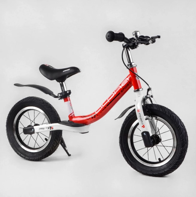 Велобіг для дитини від 2 3 4 років Corso Alpha Sport 24009 сталева рама, надувні колеса 12, ручне гальмо, підніжка