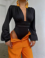 Женское боди блуза с глубоким вырезом декольте и широкими рукавами с манжетами (р. 42-46) 78BO543