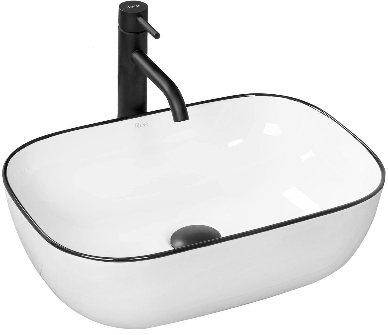 Умивальник (раковина) REA MARBEL WHITE BLACK EDGE накладний *