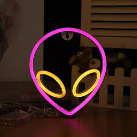 Настінний неоновий світильник нічник Інопланетянин жовтий-рожевий