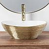 Умивальник (раковина) REA SOFIA BRUSHED GOLD WHITE накладний *, фото 6