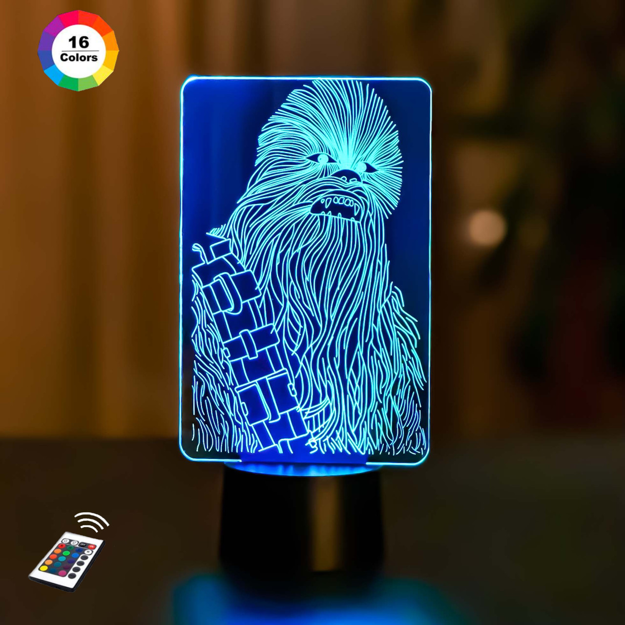 3D нічник "Чубакка" (ВОЛІЧНЕ ЗОБРАЖЕННЯ)+ пульт ДК + мережевий адаптер + батарейки (3ААА)  3DTOYSLAMP, фото 1