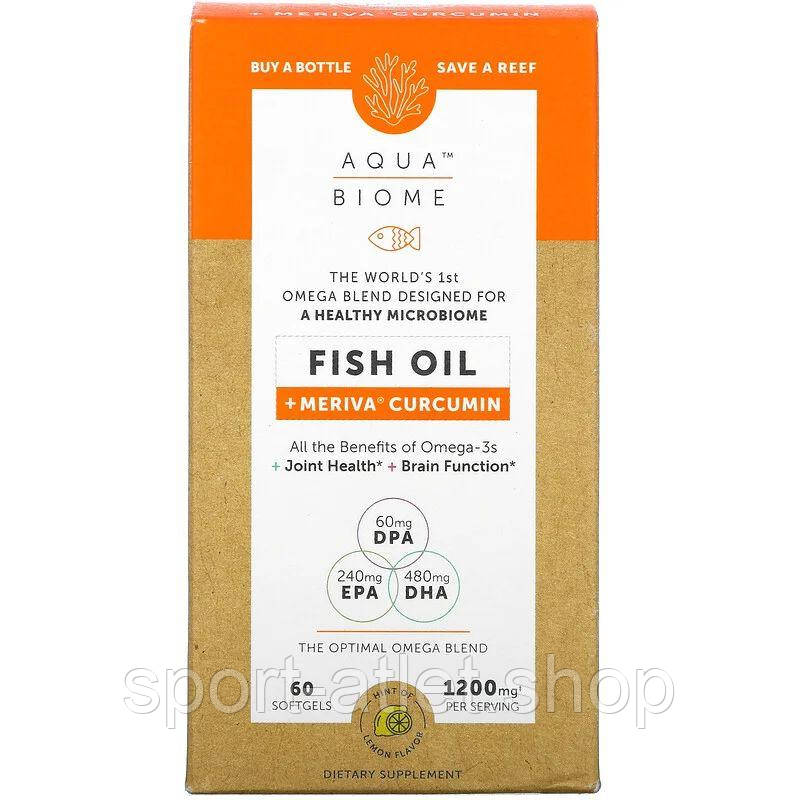 Жирні кислоти Enzymedica Aqua Biome Fish Oil + Meriva Curcumin, 60 капсула - лимон
