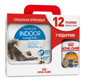 АКЦІЯ Корм Роял Канін Індор Лонг Хейр Royal Canin Indoor Long Hair для домашніх котів 4кг+12 паучей