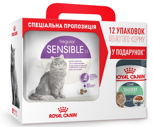 АКЦІЯ Корм Роял Канін Чутливість Royal Canin Sensible для котів з чутливим травленням 4кг+12 паучей