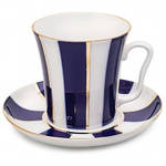 Келих з блюдцем форма Ленінградський малюнок Кобальтові смуги з твердої порцеляни