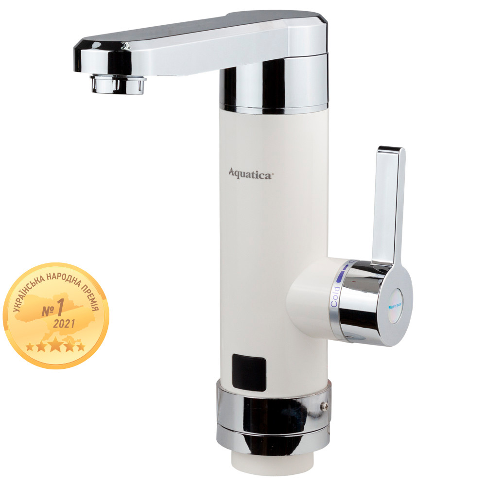 Кран-водонагрівач проточний HZ 3.0 кВт 0,4-5бар для кухні гусак прямий на гайці (W) AQUATICA (HZ-6B243W), фото 1