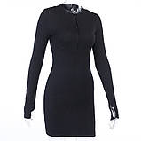Трикотажне жіноче плаття в рубчик. Облегльна плаття міні на блискавки з довгим рукавом, розмір S (чорний), фото 7