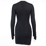 Трикотажне жіноче плаття в рубчик. Облегльна плаття міні на блискавки з довгим рукавом, розмір S (чорний), фото 6