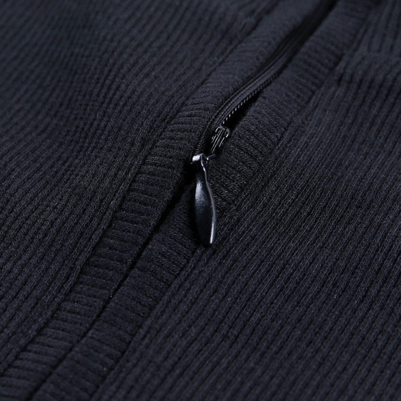 Трикотажное женское платье в рубчик. Облегающее платье мини на молнии с длинным рукавом, размер M (черный) - фото 8 - id-p1586770009